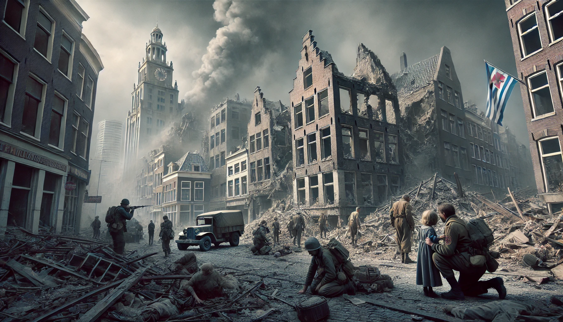 a devastated Rotterdam city center after the bombing in 1940.