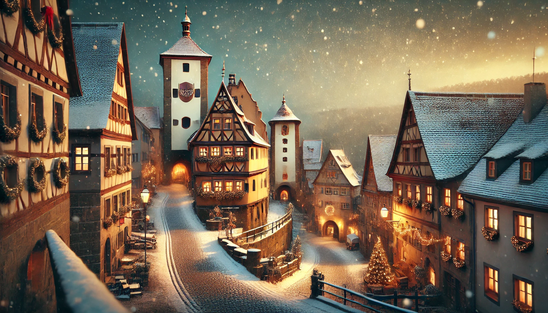 the quaint medieval town of Rothenburg ob der Tauber in Bavaria, Germany. The scene captures the essence of this hidden gem with its well-preserved walls and towers from the Middle Ages.