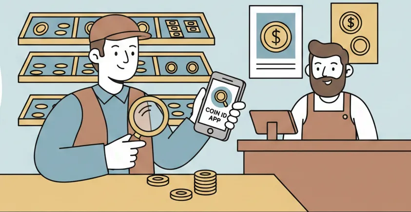 collector checking coins with a coin ID app
